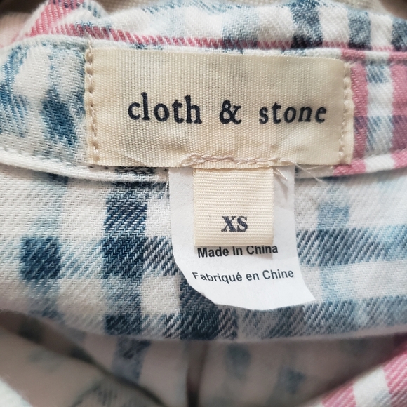NWT Cloth & Stone Anthropologie Women's Pink Blue Plaid Button Down Shirt - Picture 3 of 7